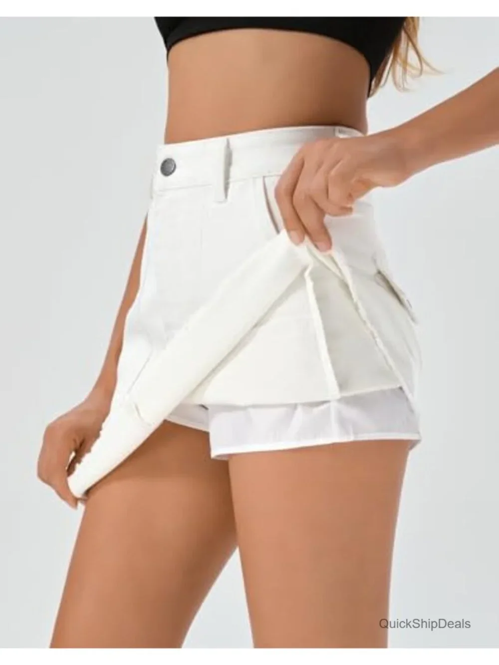Stretchy Mini Skirt with Pockets Frayed Hem